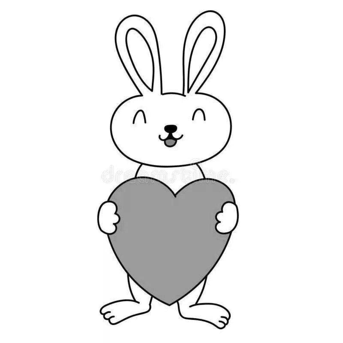 Fluffy coloring rabbit with a heart