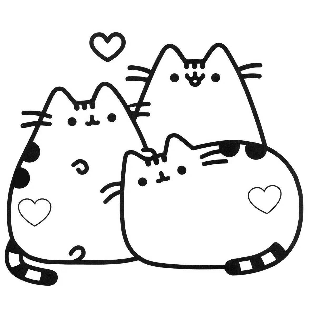 Adorable kawaii cat coloring page