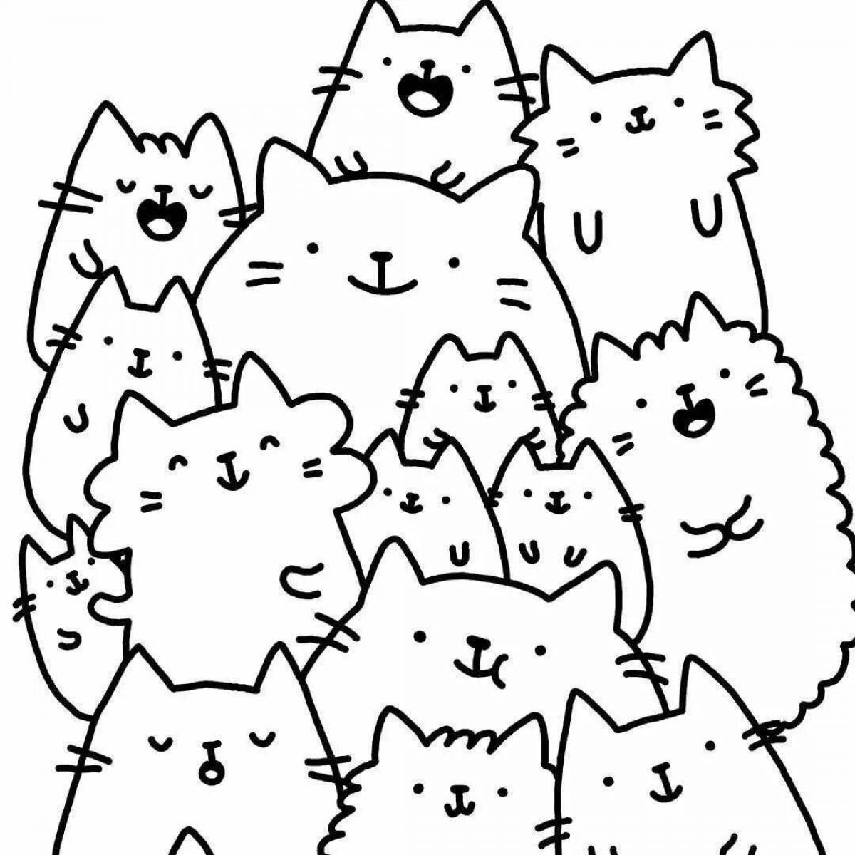Joyful kawaii cat coloring page