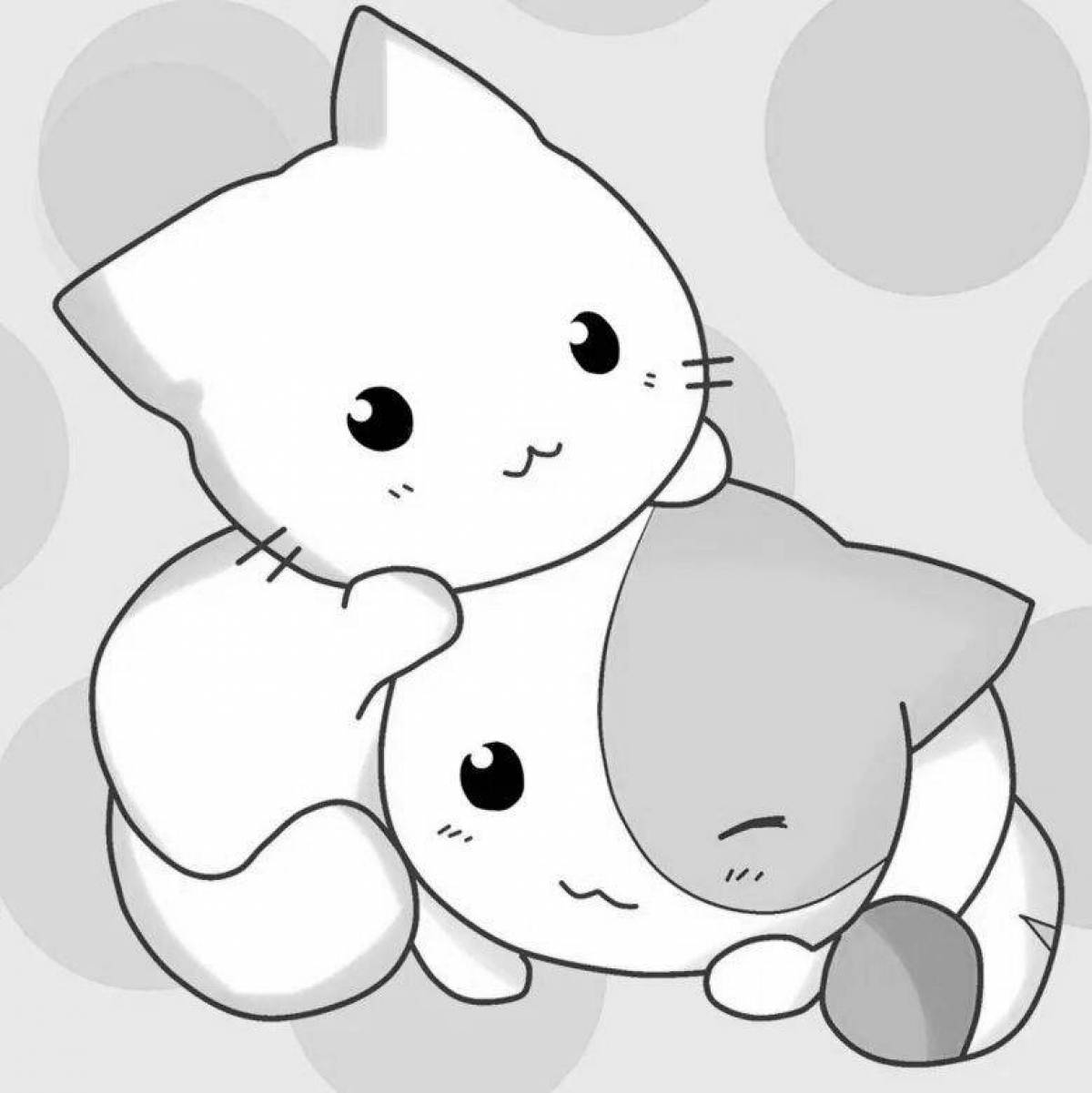 Snuggly kawaii cat coloring page