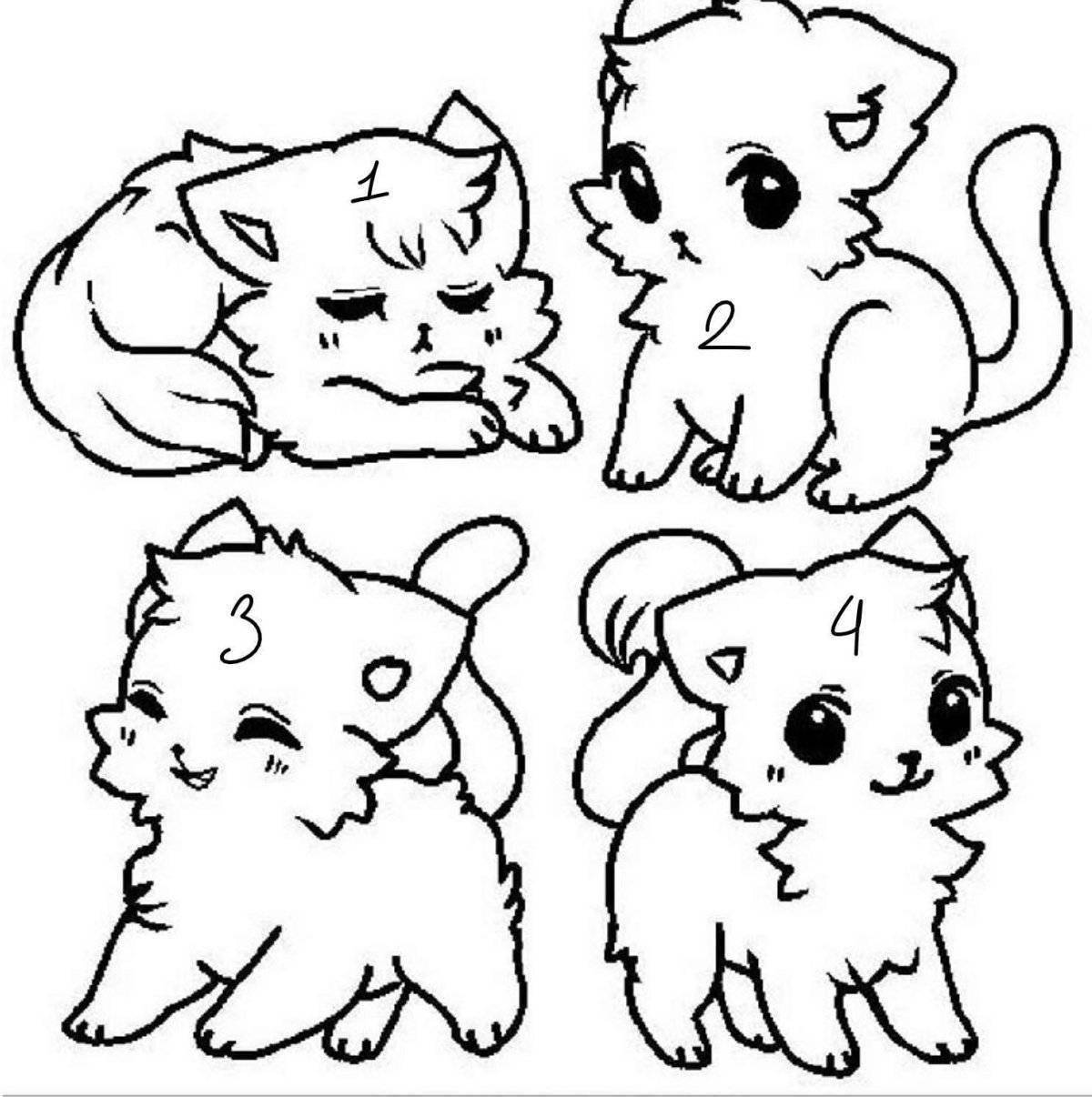 Happy kawaii cat coloring page