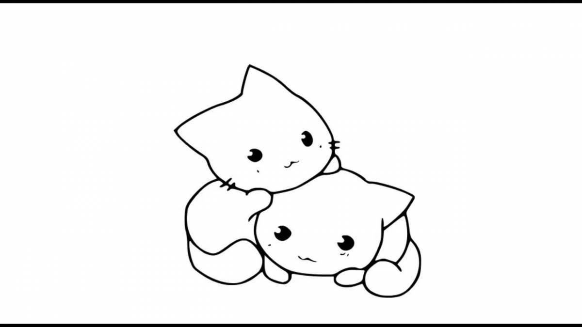 Раскраска дружелюбный кот каваи