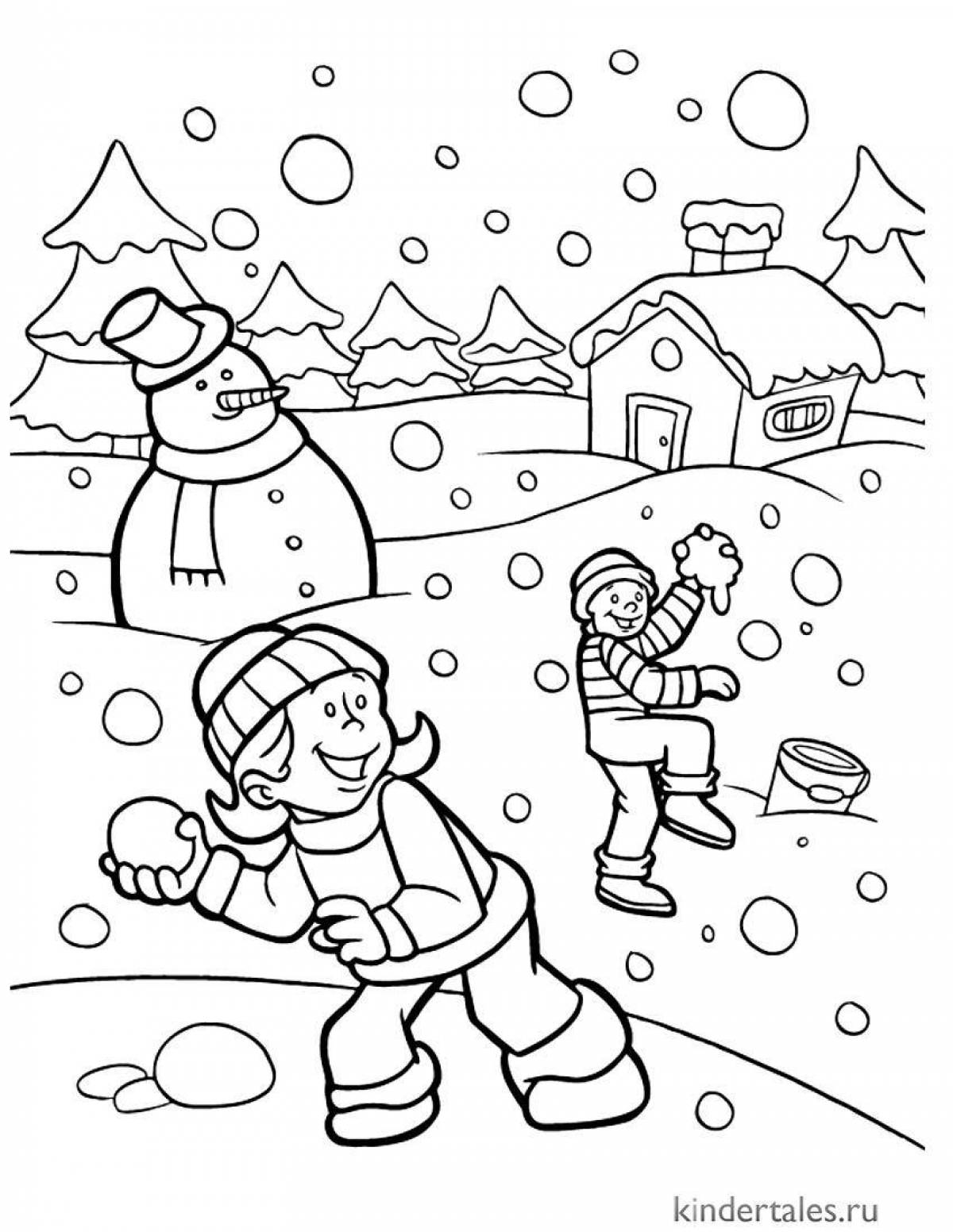 Увлекательные раскраски зимние игры для детей