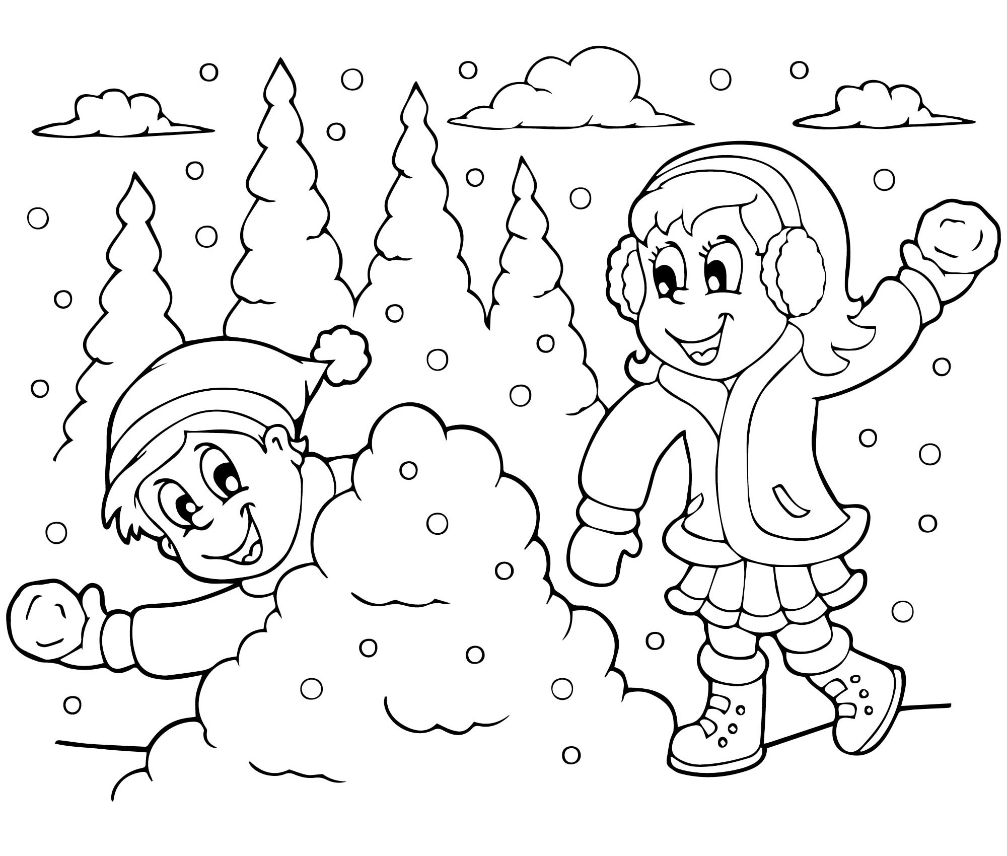Раскраска зимние забавы детей 😻 распечатать бесплатно