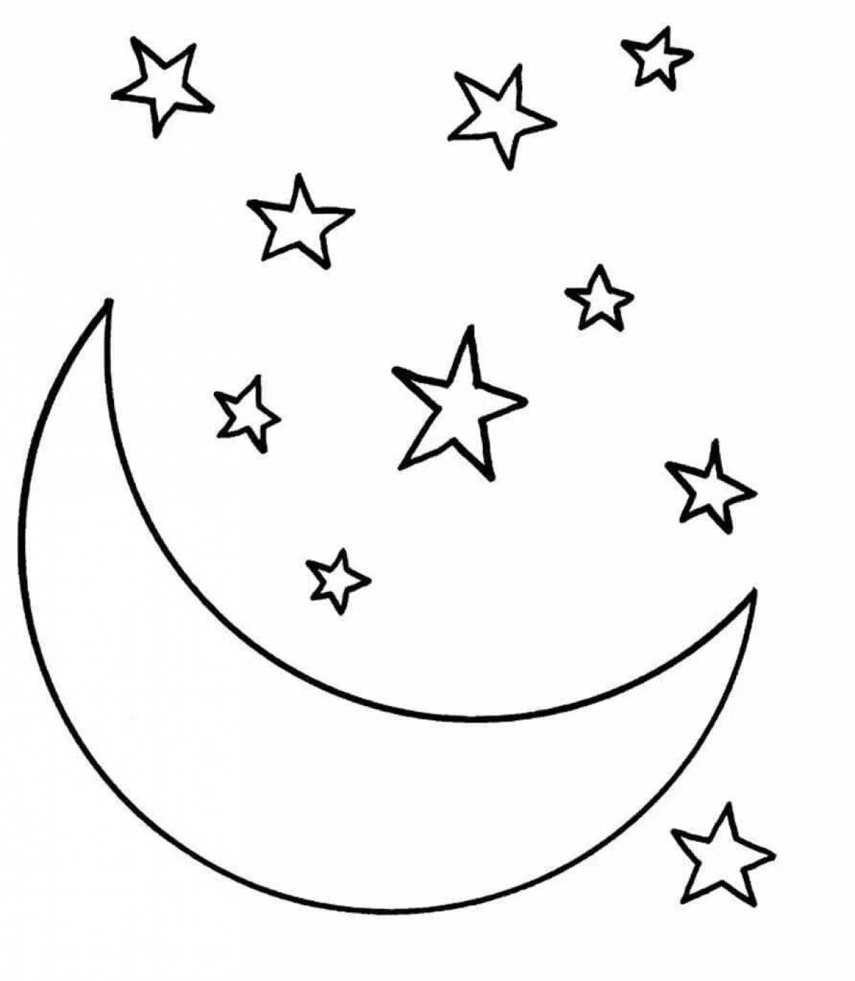 Glossy coloring moon and stars