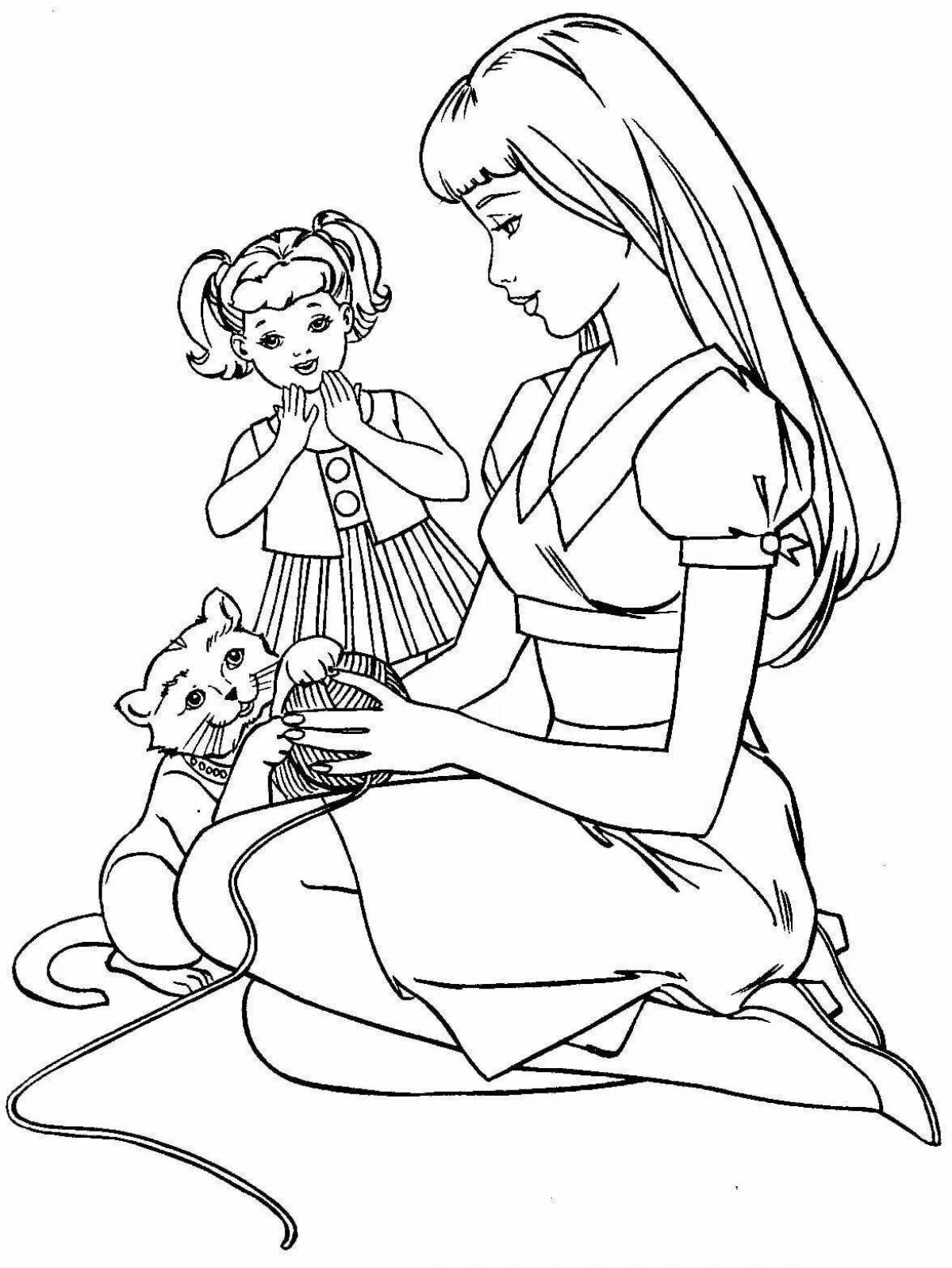 Coloring page happy mom and baby