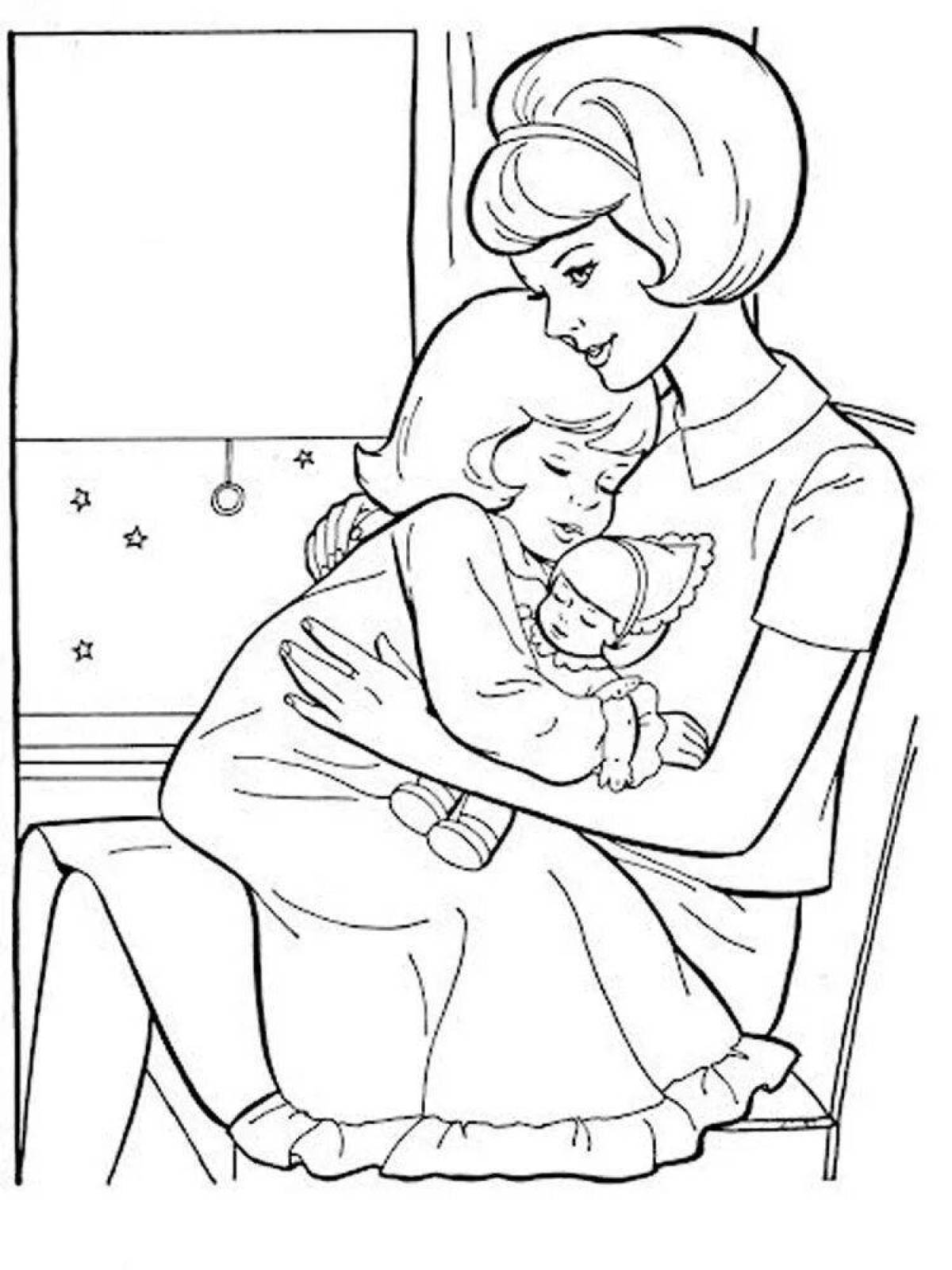 Adorable mom and baby coloring book