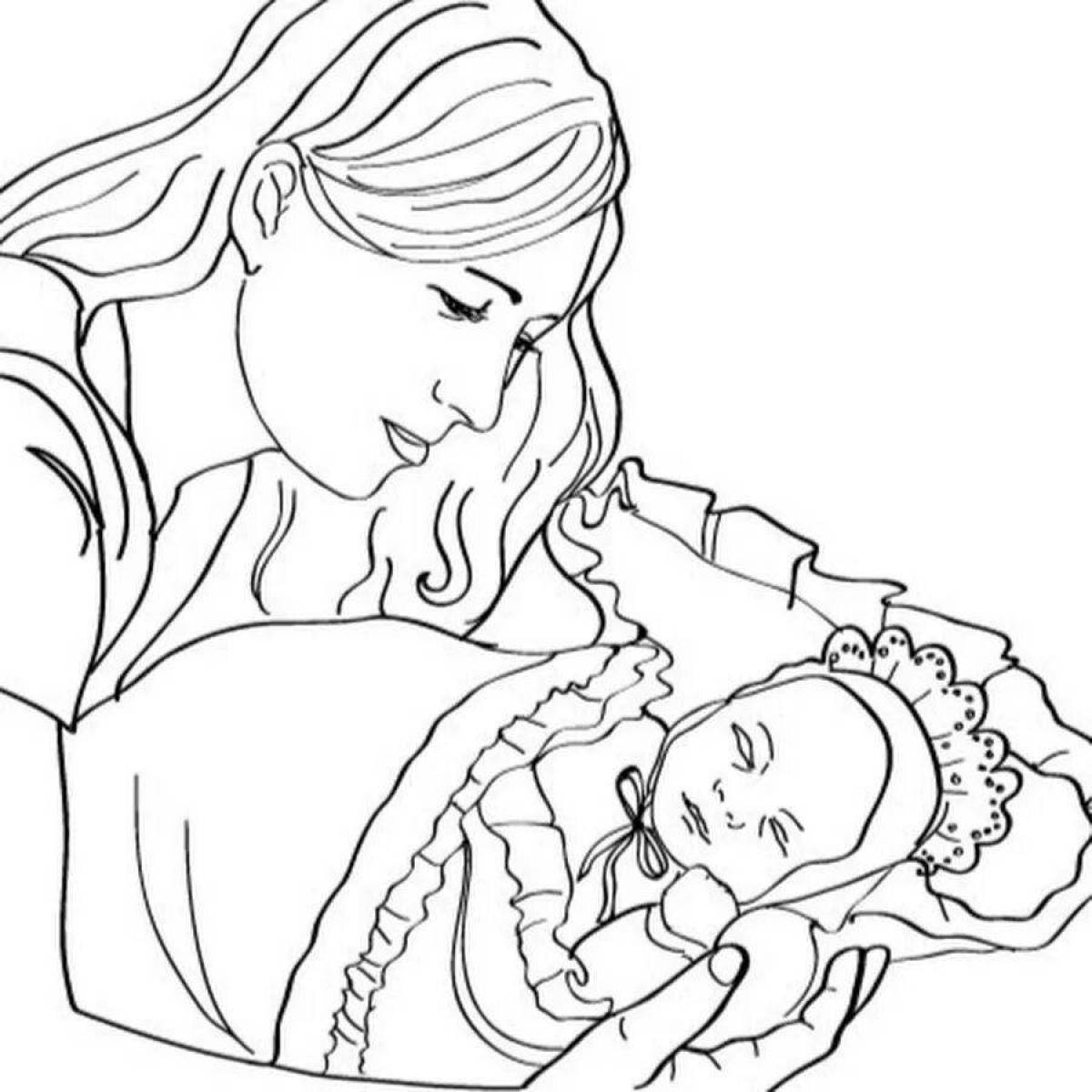 Photo Coloring page loving mom and baby
