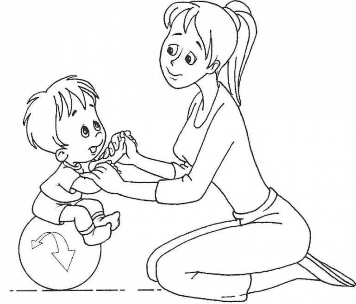 Coloring playful mother and baby