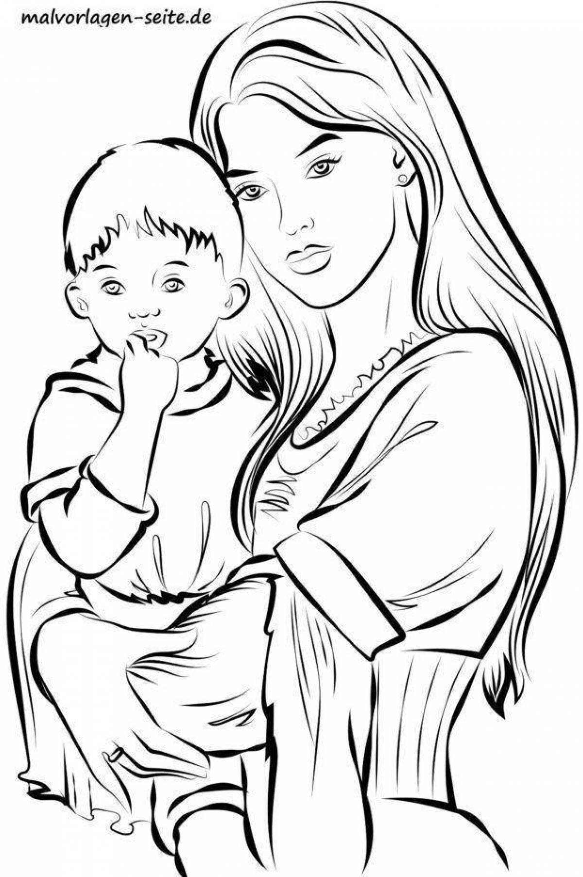 Happy mom and baby coloring page