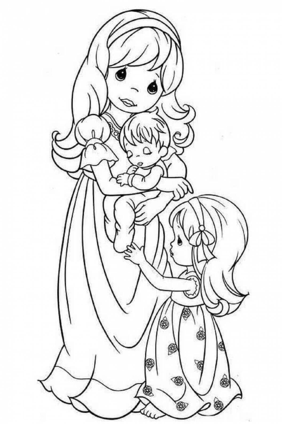 Glowing mom and baby coloring page