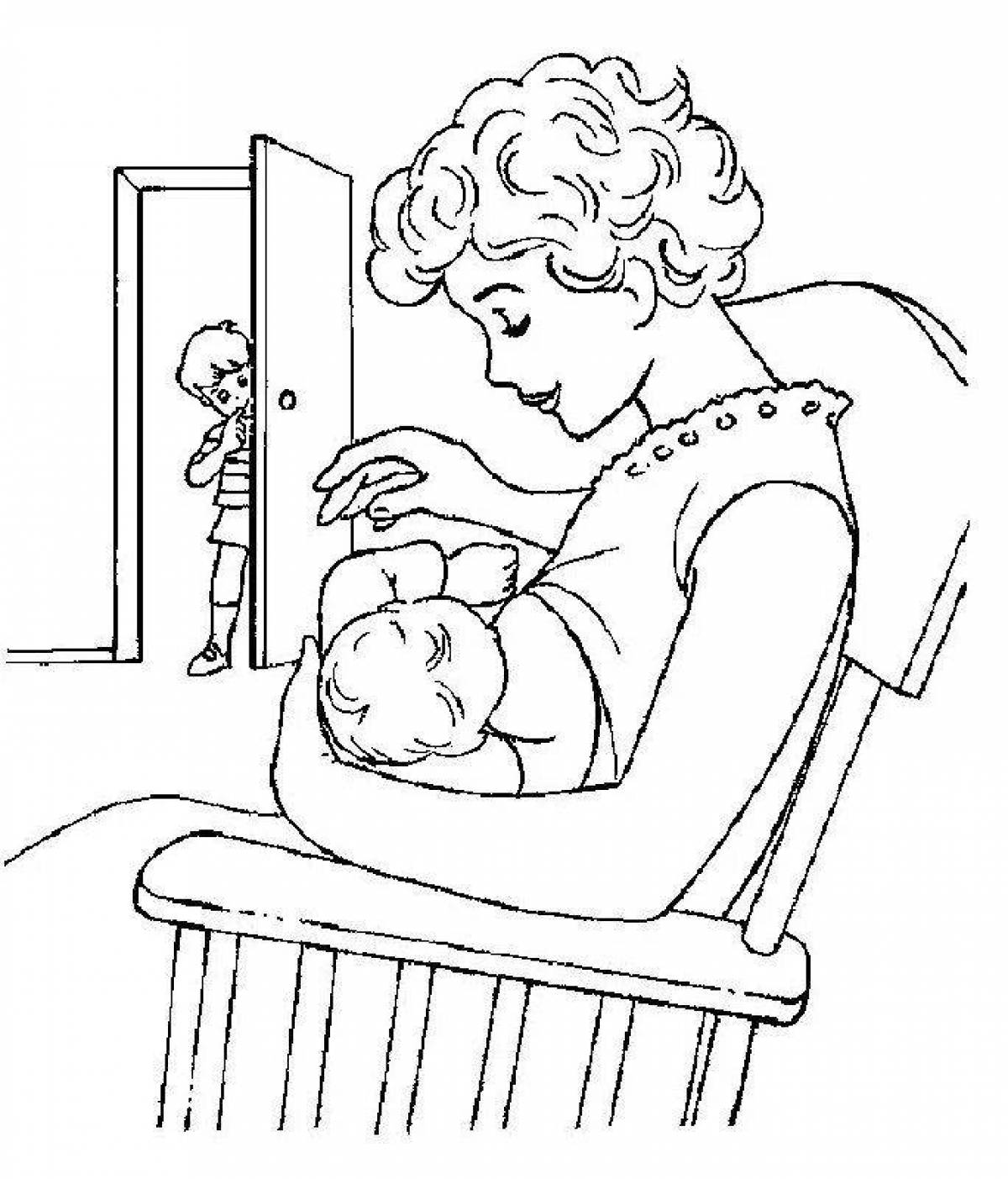 Photo Funny mom and baby coloring book