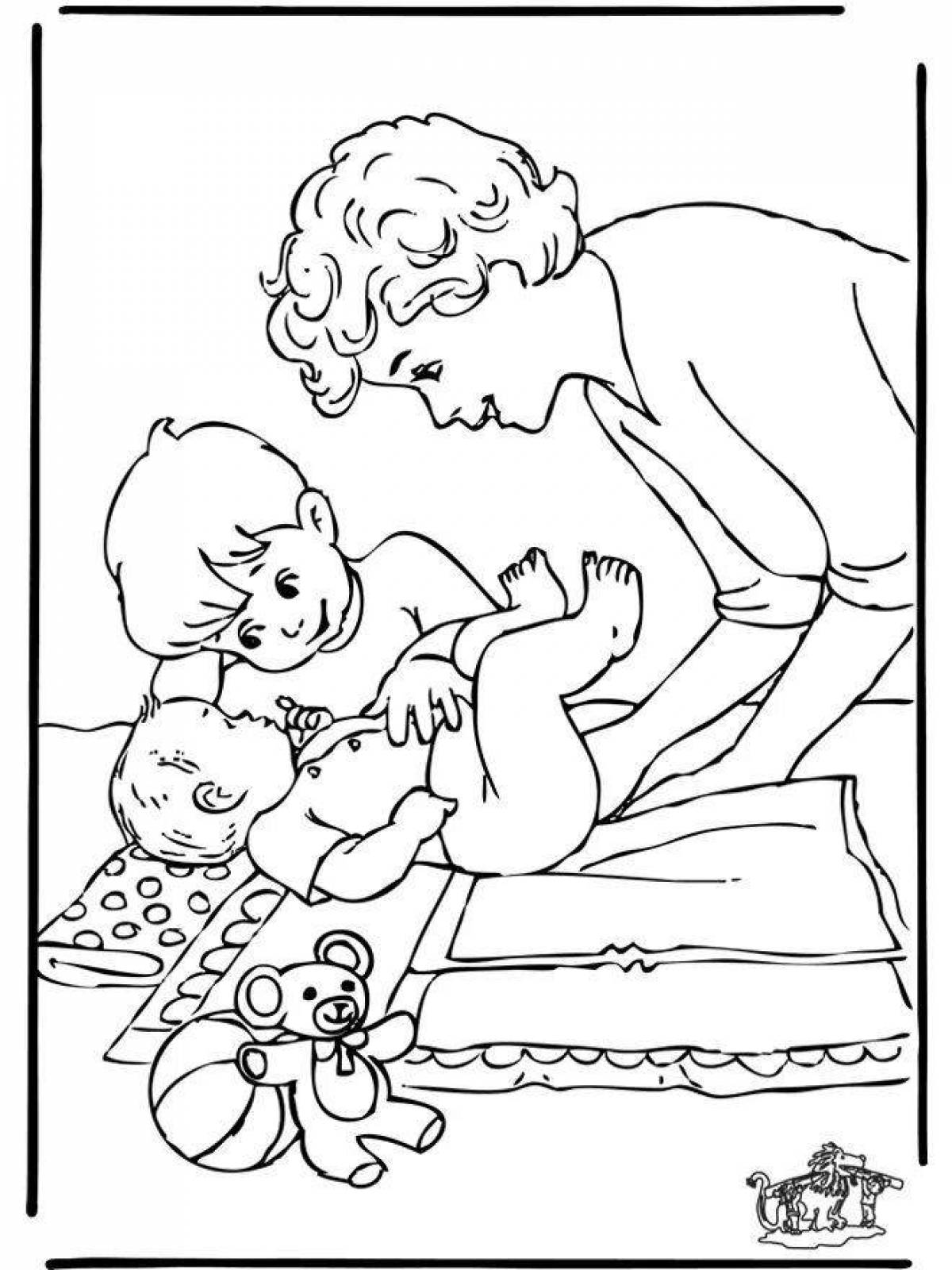 Coloring page gentle mother and baby