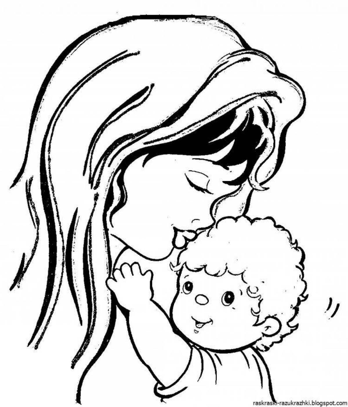 Angelic mom and baby coloring page