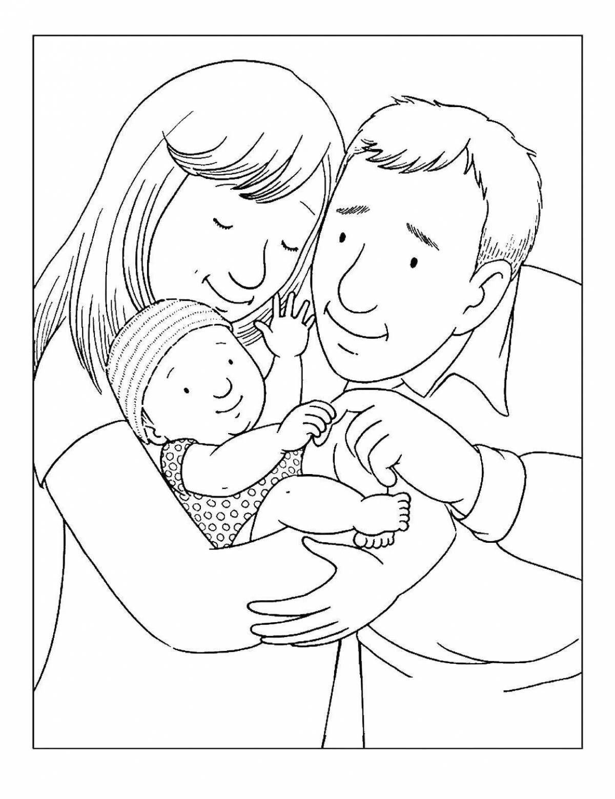 Coloring page jubilant mother and baby