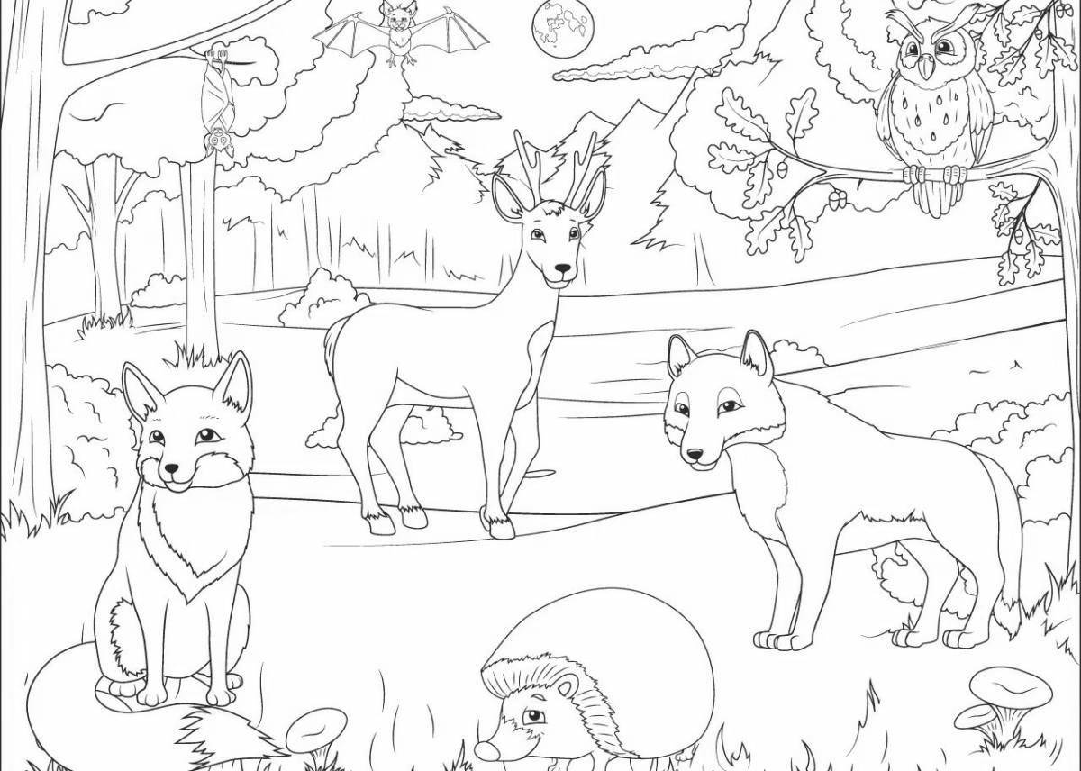 Charming coloring animals in the forest