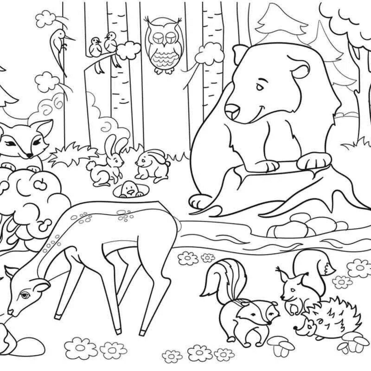 Красочная раскраска животные в лесу