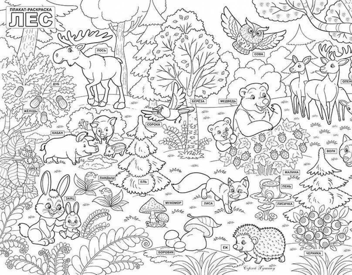 Exotic coloring pages animals in the forest