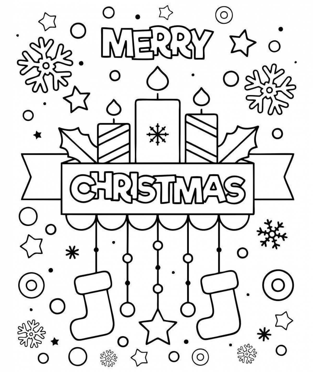 Radiant coloring page merry christmas postcard