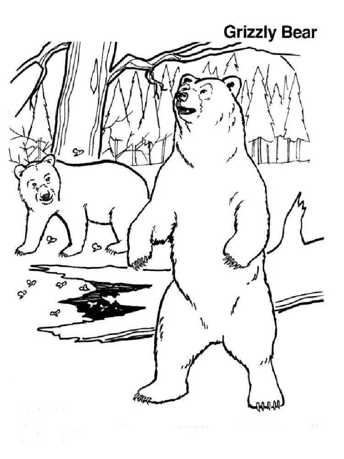 Coloring book frolicking bear in the forest