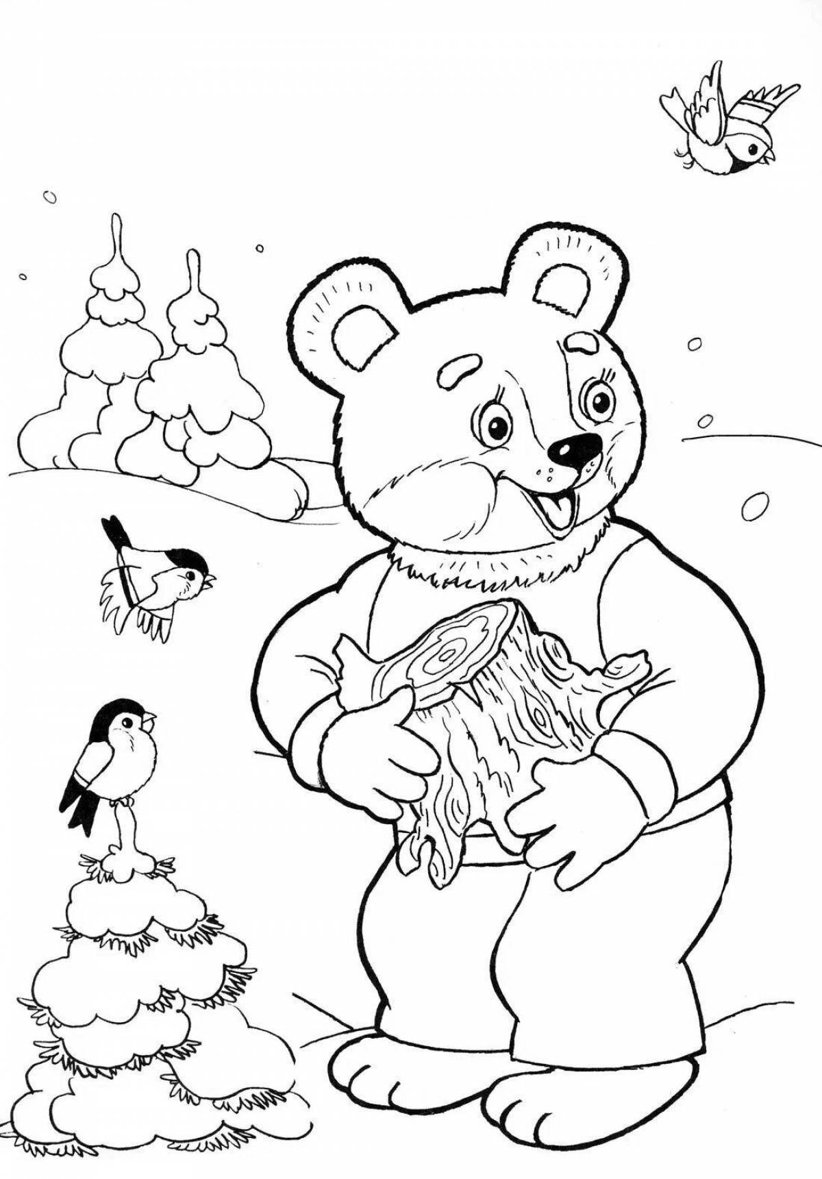 Coloring book funny bear in the forest