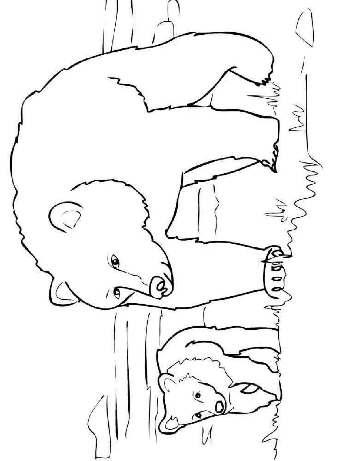 Coloring page friendly bear in the forest