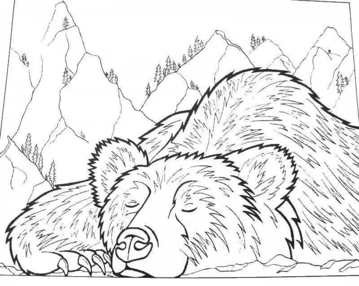 Coloring book brave bear in the forest