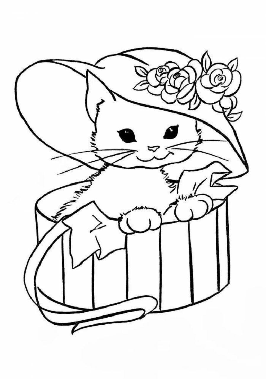 Разукрашки Котенок В Корзинке