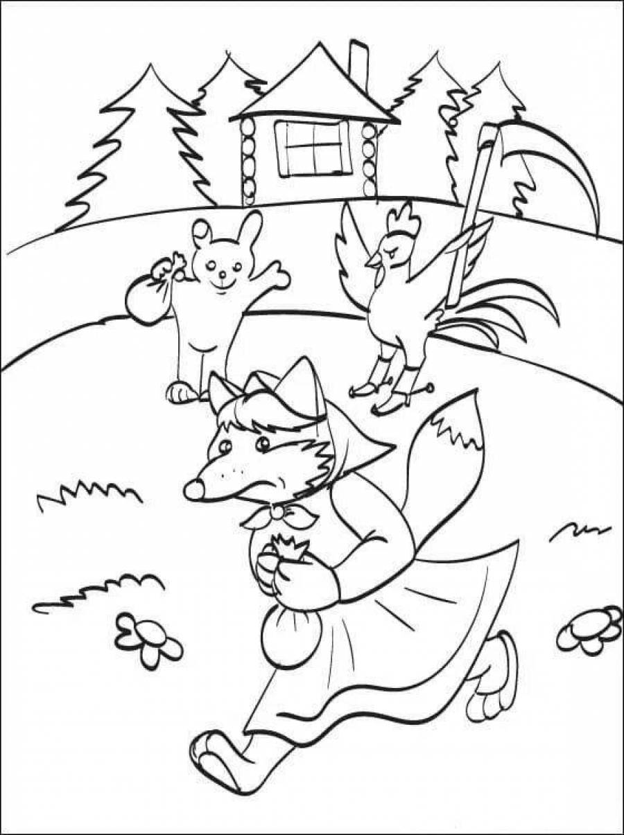 Раскраска по сказке Заюшкина избушка для детей