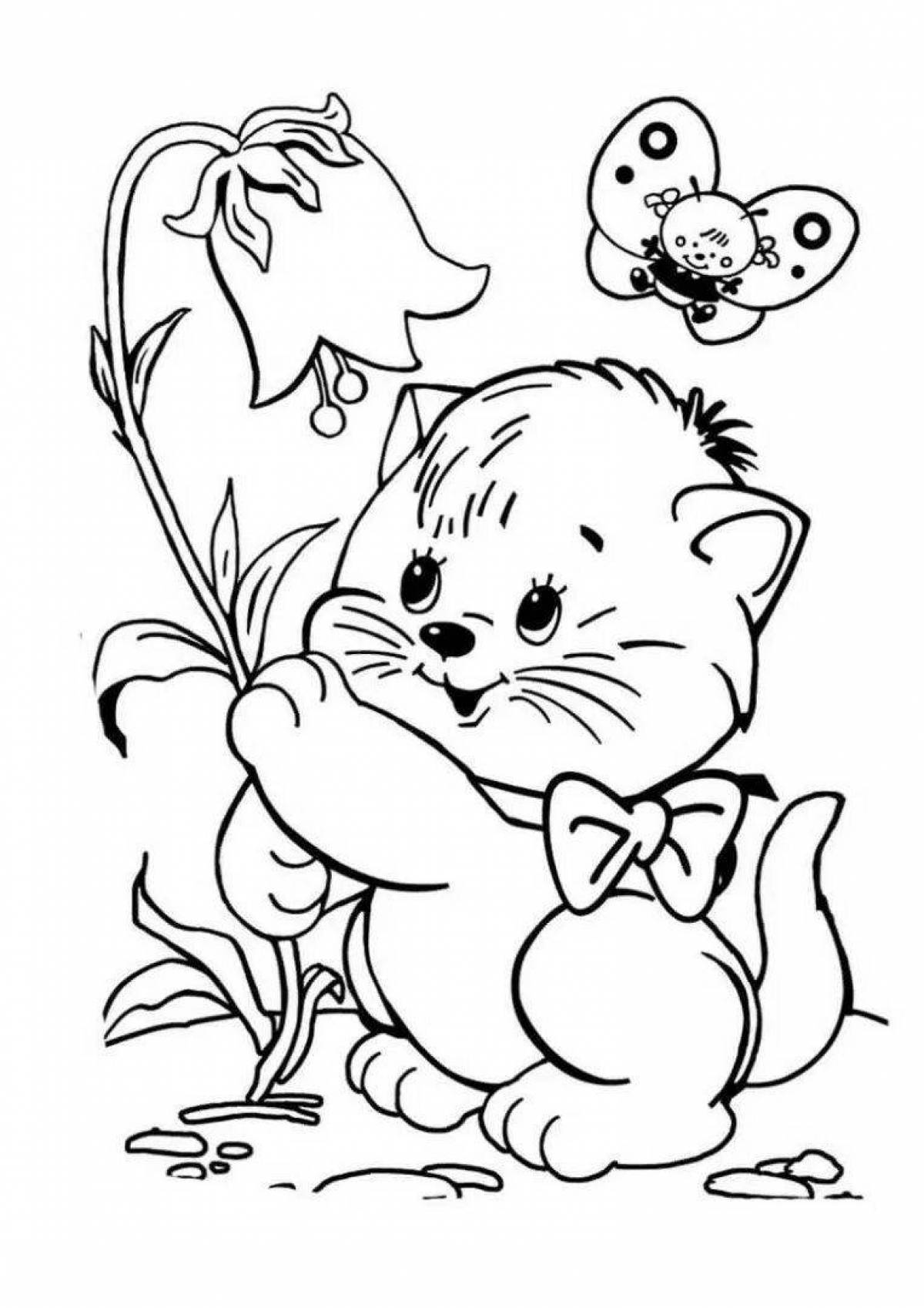 Раскраска кошки для детей 4 5 лет. Раскраски для детей. Рисунки для разукрашивания. Раскраска котик с цветами. Котенок. Раскраска.