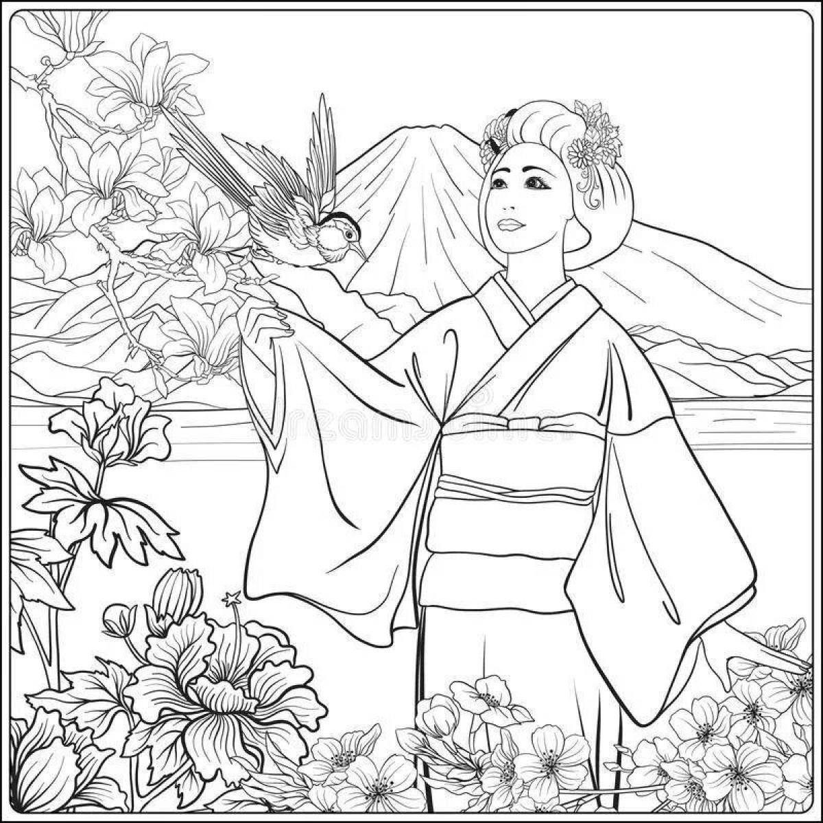 Сакура кимоно раскраска