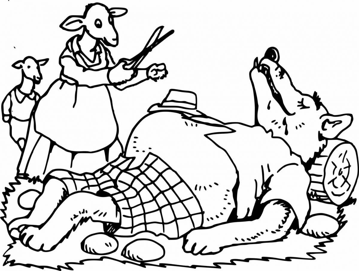 Adorable wolf and seven children coloring pages