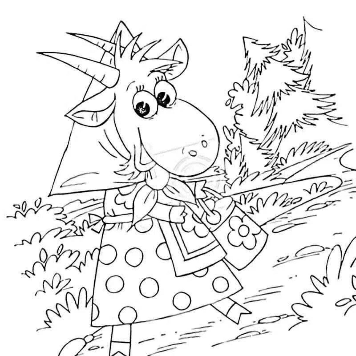 Adorable wolf and seven kids coloring book