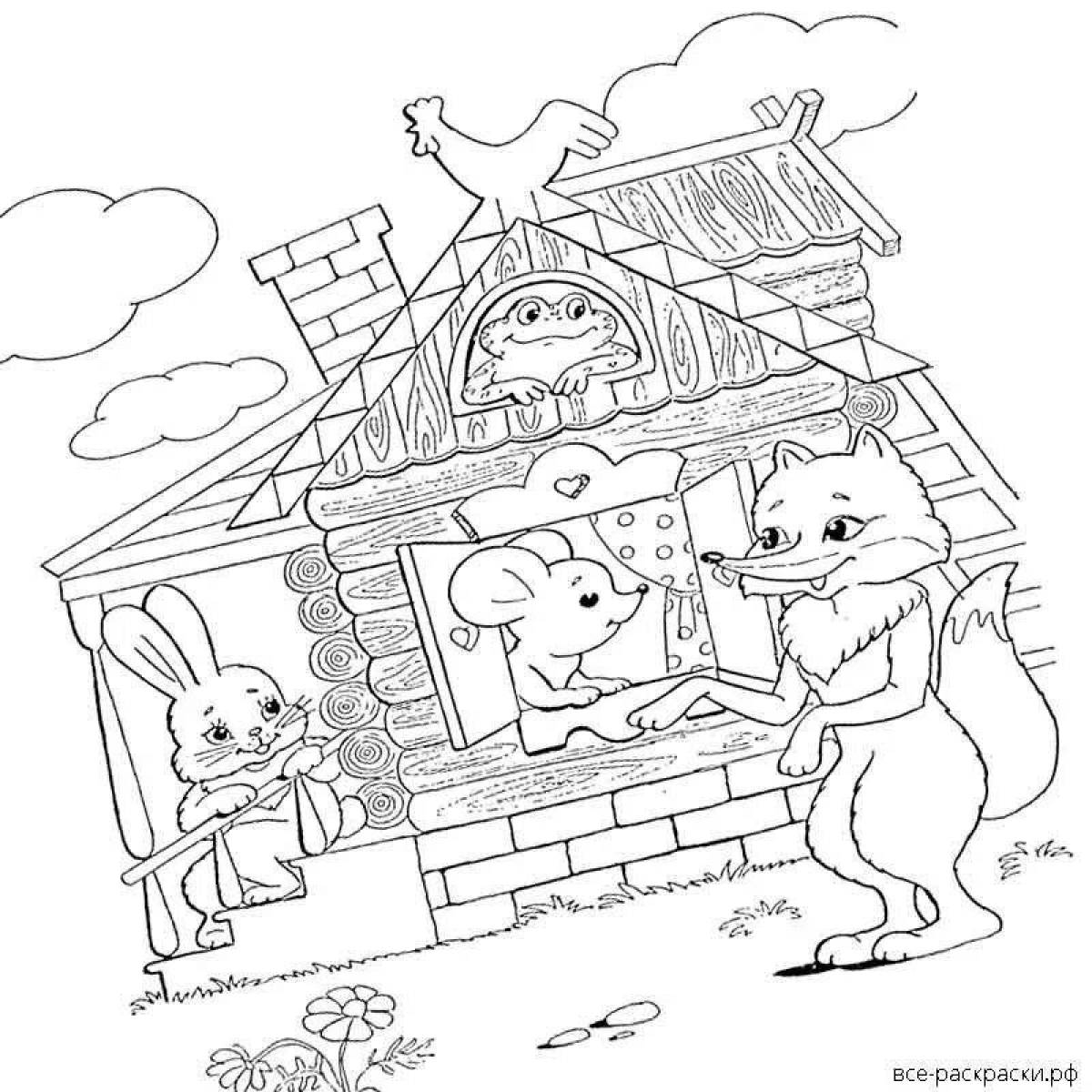 Coloring book of a living wolf and seven kids