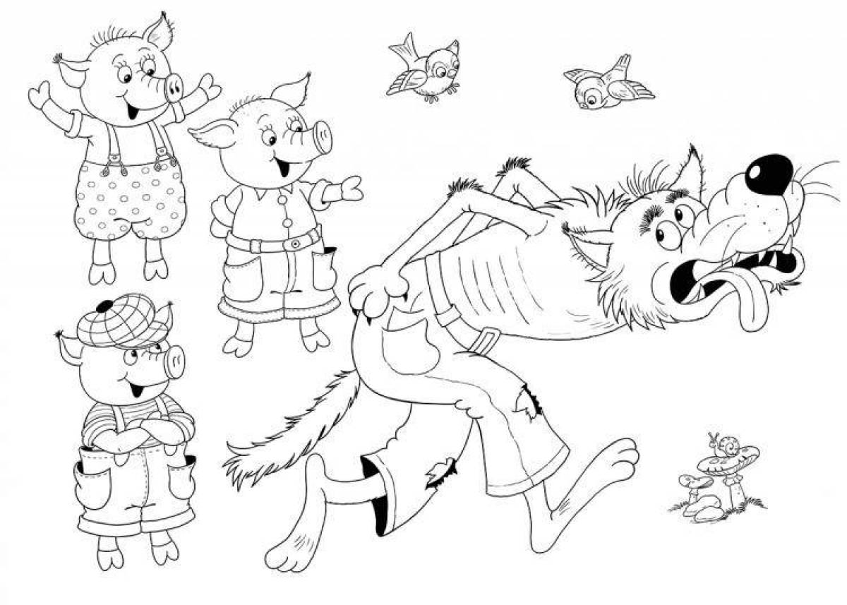 Coloring book calm wolf and seven kids