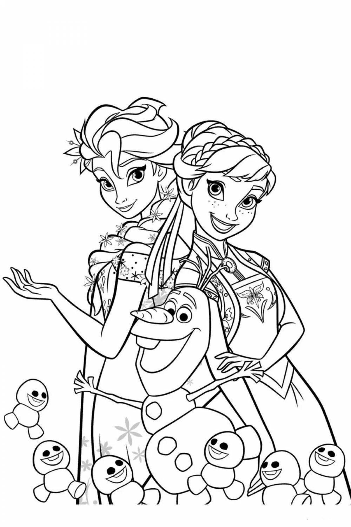 Charming coloring anna olaf and elsa