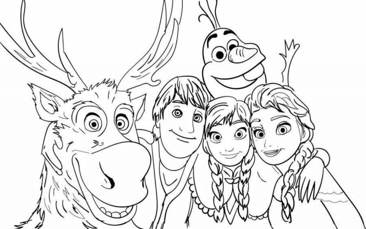 Radiant coloring page anna olaf and elsa