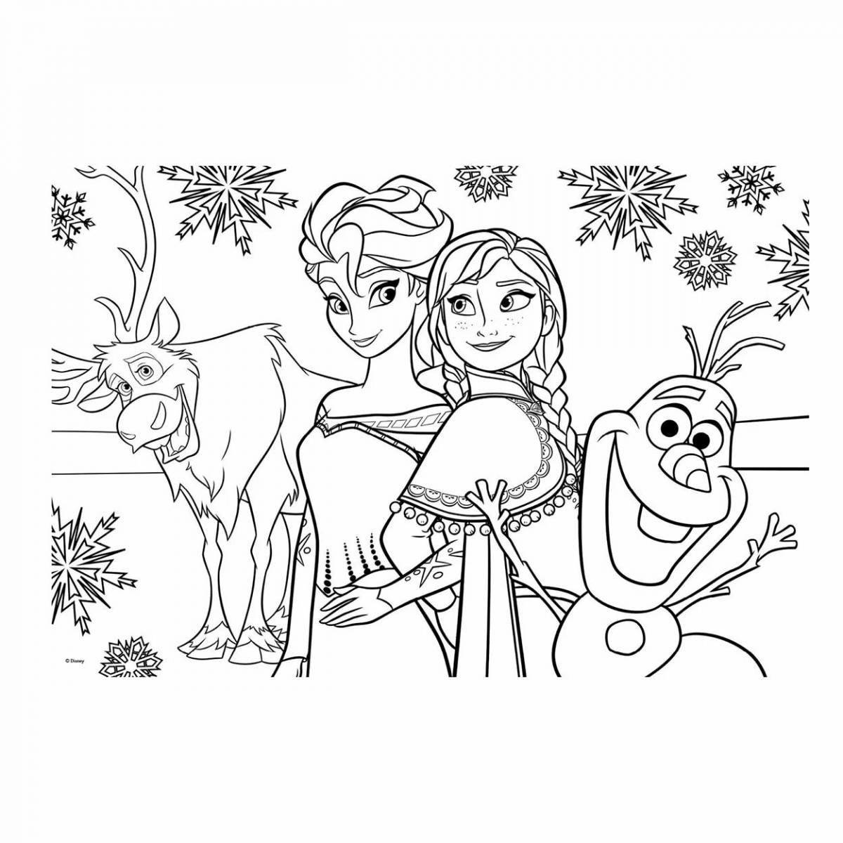 Bright coloring anna olaf and elsa