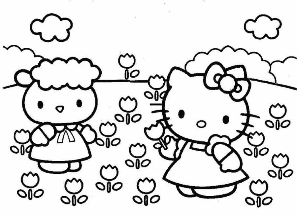 Playful coloring page hello kitty and her friends