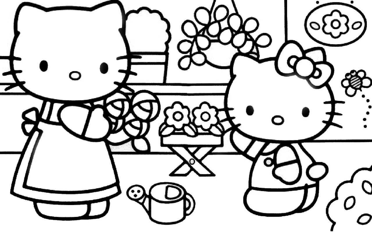 Coloring hello kitty and her friends while playing