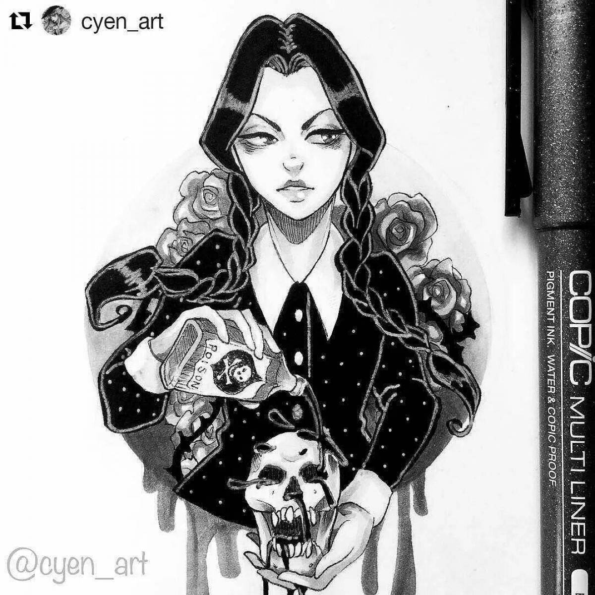 Gorgeous Wednesday Addams coloring book from 2022 series