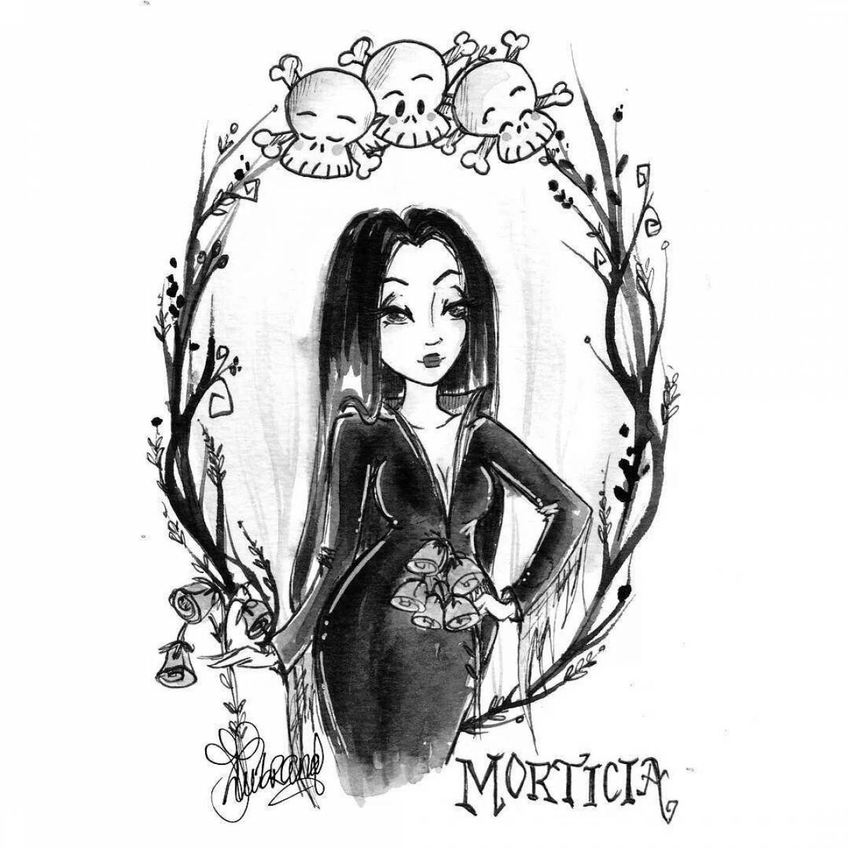 Radiant wednesday addams coloring page from 2022 series