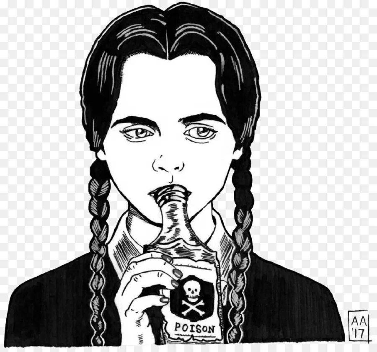 2022 addams joyful wednesday coloring page