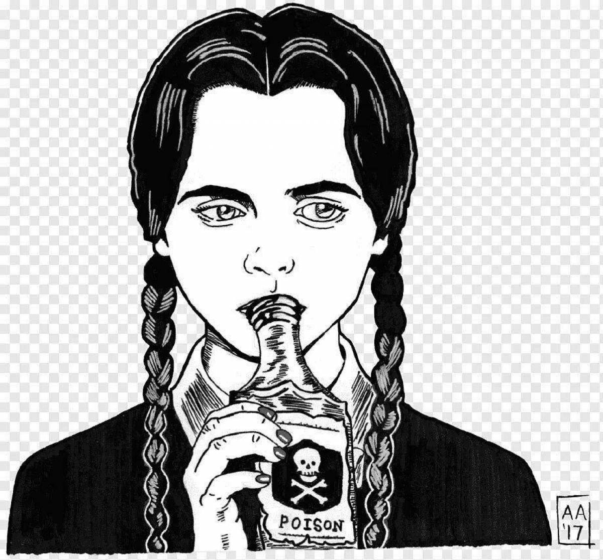 2022 addams amusing wednesday coloring page