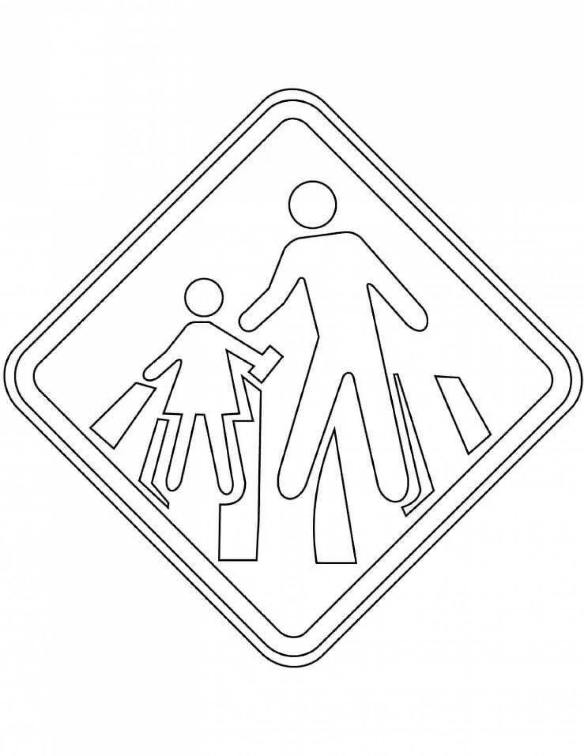 Sign caution children road template #1