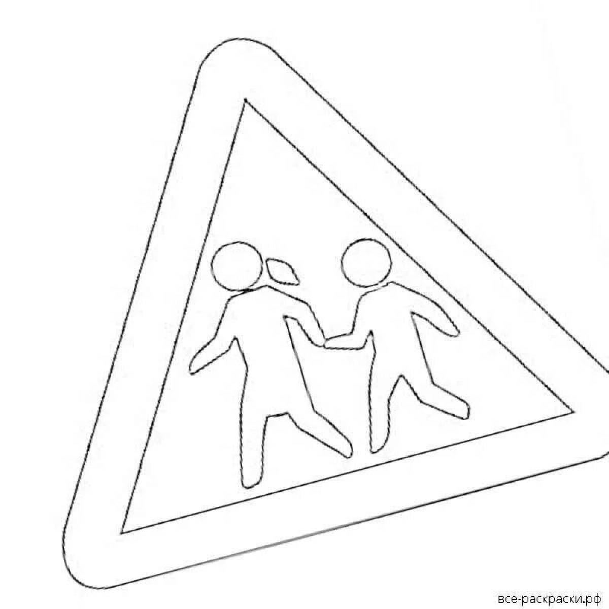 Sign caution children road template #3