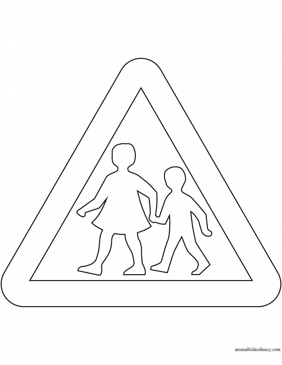 Sign caution children road template #9
