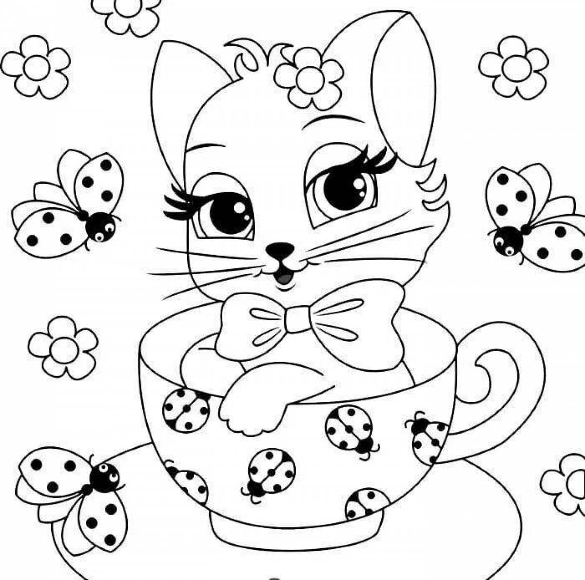 Coloring book fluffy 7 year old kitten