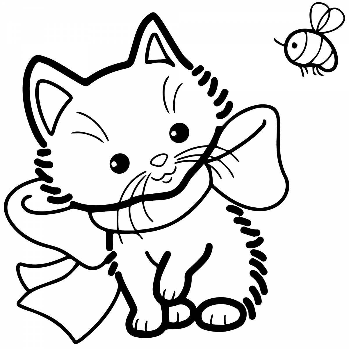 Coloring book of a cheerful 7-year-old kitten
