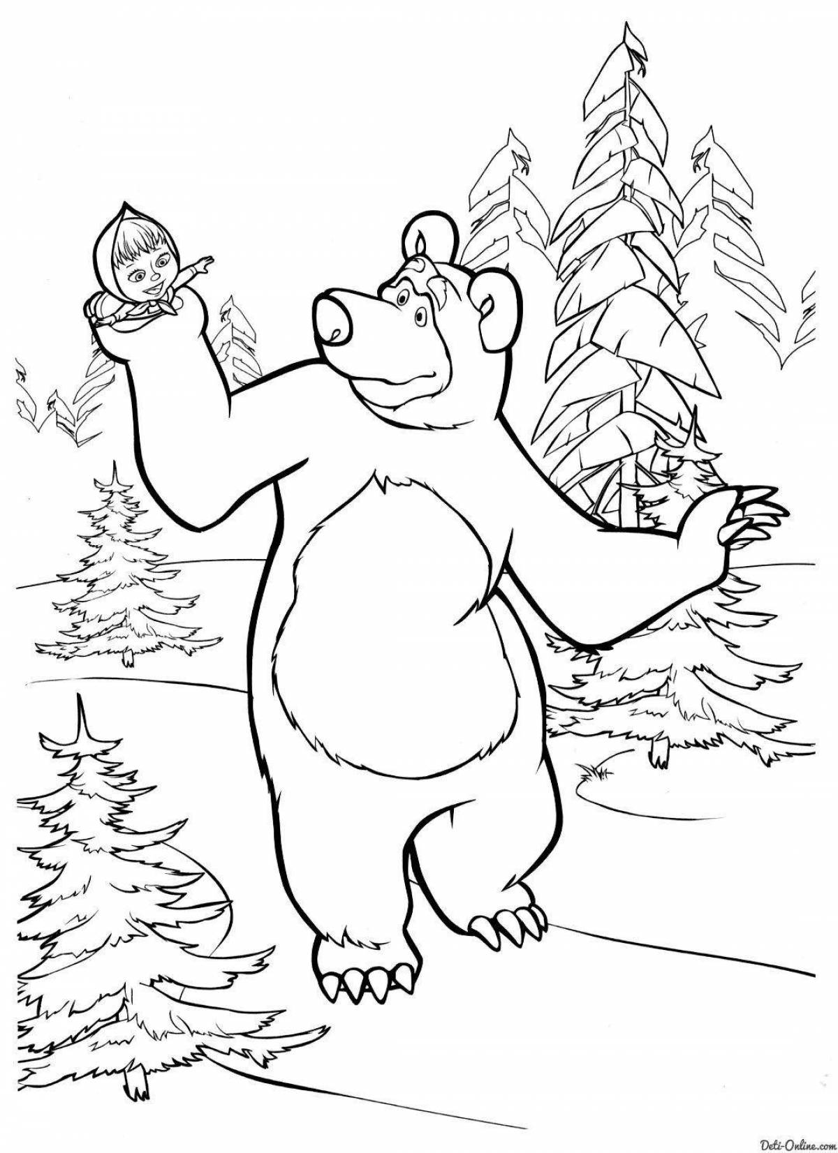 Раскраска дружелюбный медведь из маши и медведя